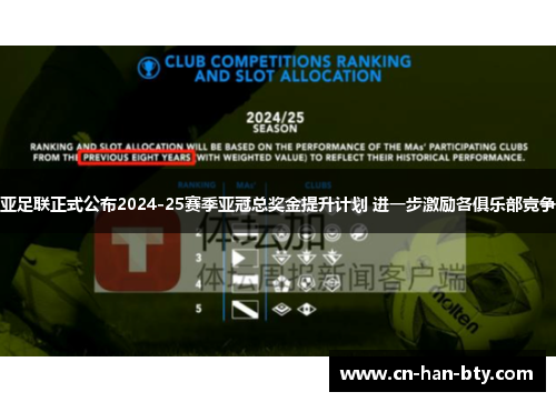 亚足联正式公布2024-25赛季亚冠总奖金提升计划 进一步激励各俱乐部竞争